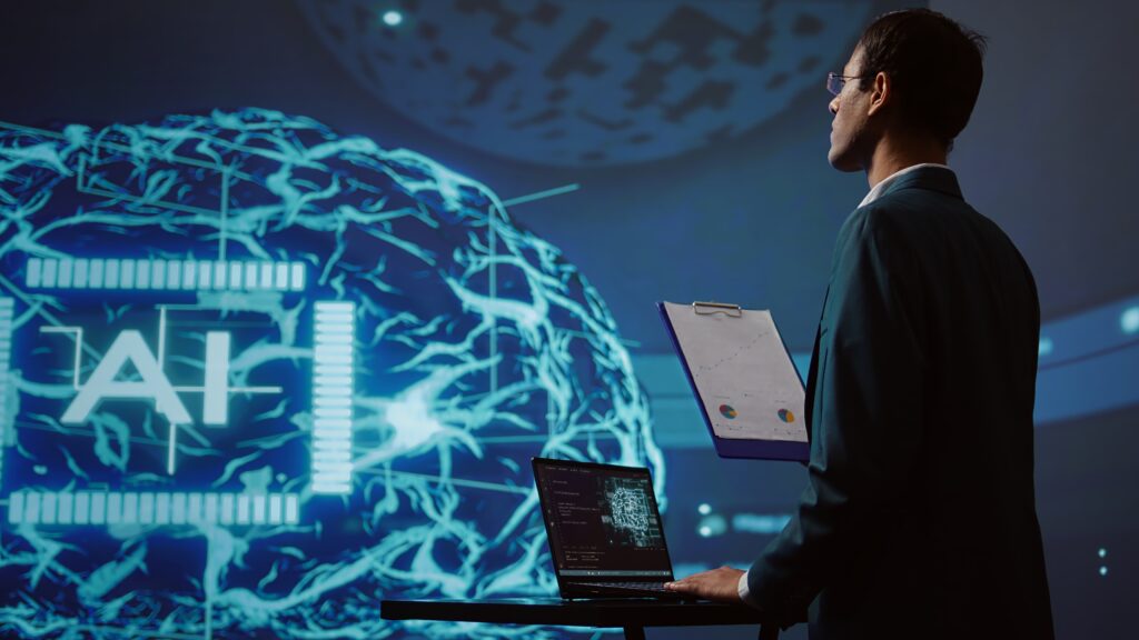 A man interacting with AI